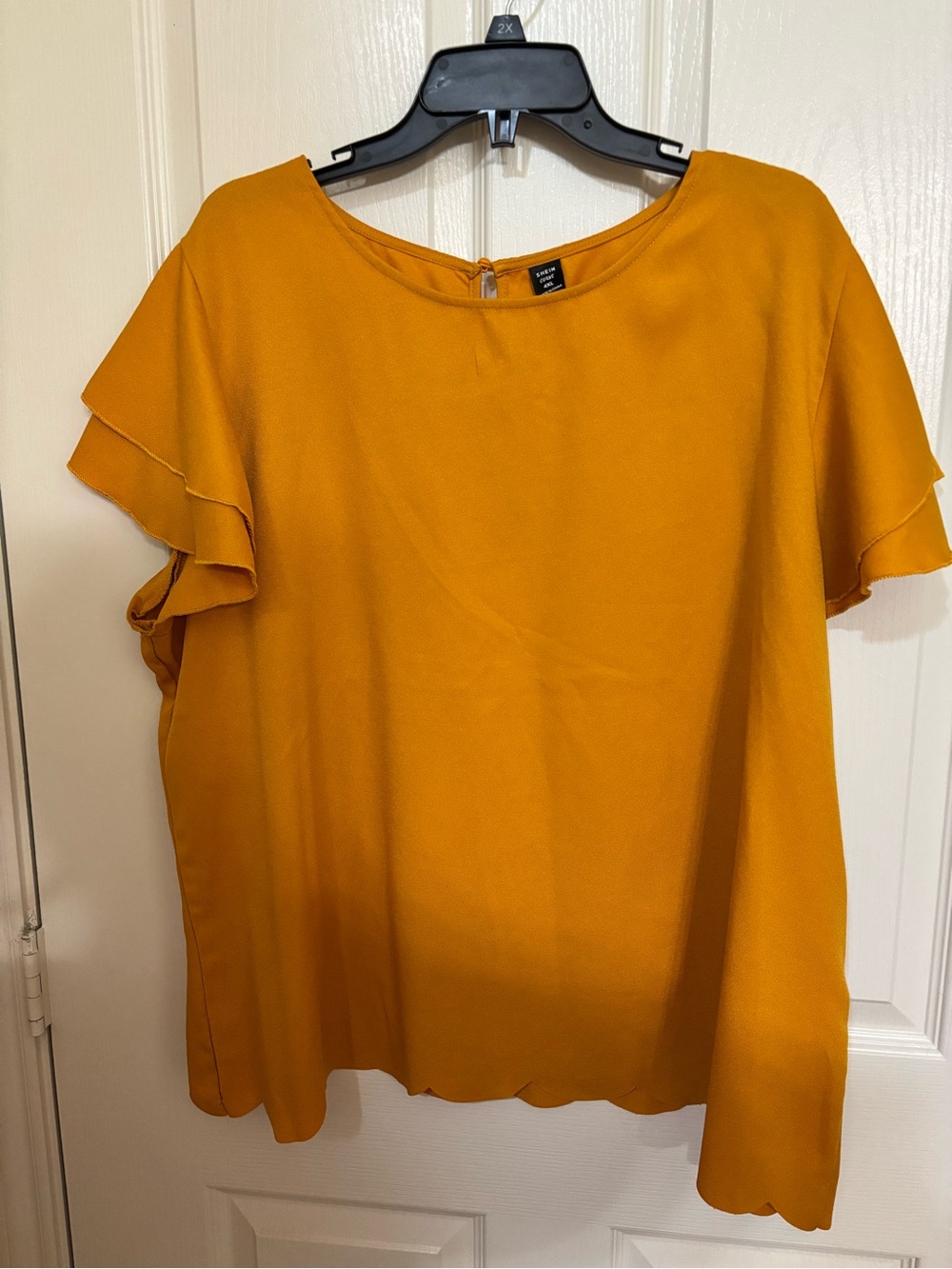 SHEIN Mustard Yellow Ruffle Sleeve Blouse